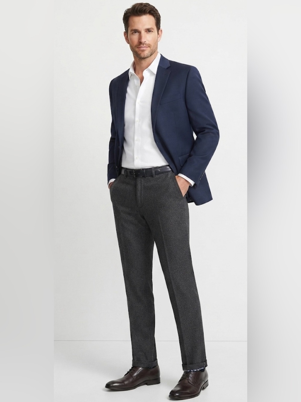 JF J.Ferrar Men's Charcoal Tweed Wool Blend Straight Dress Pants Size 34x32 NWT